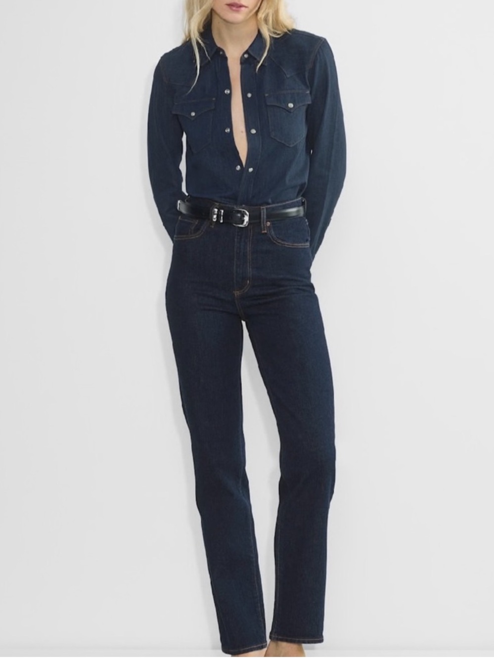 Denim Forum Aritzia Dark Wash Super Hi Rise Straight Leg Rowan Jeans